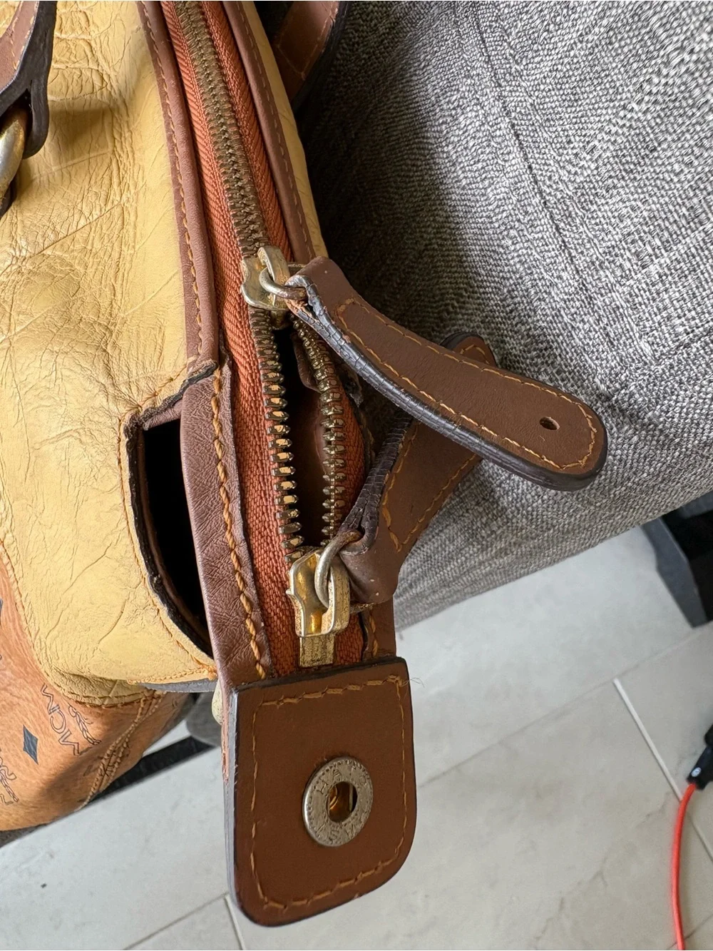 MCM Two-Tone Cognac and Mustard Monogram Leather Shoulder Tote