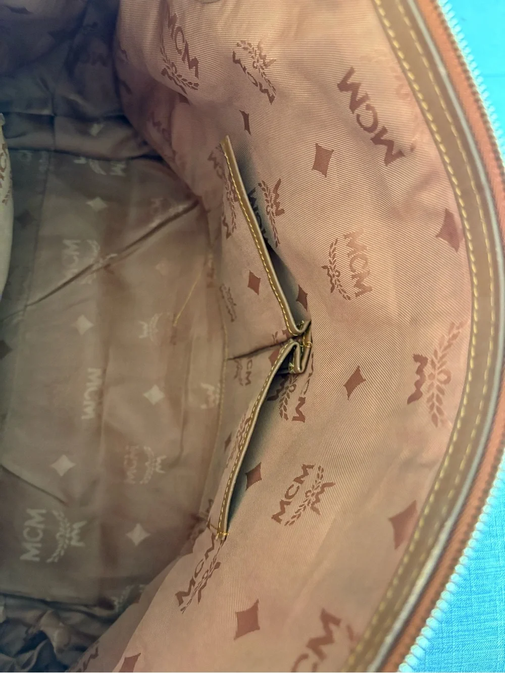 MCM Two-Tone Cognac and Mustard Monogram Leather Shoulder Tote