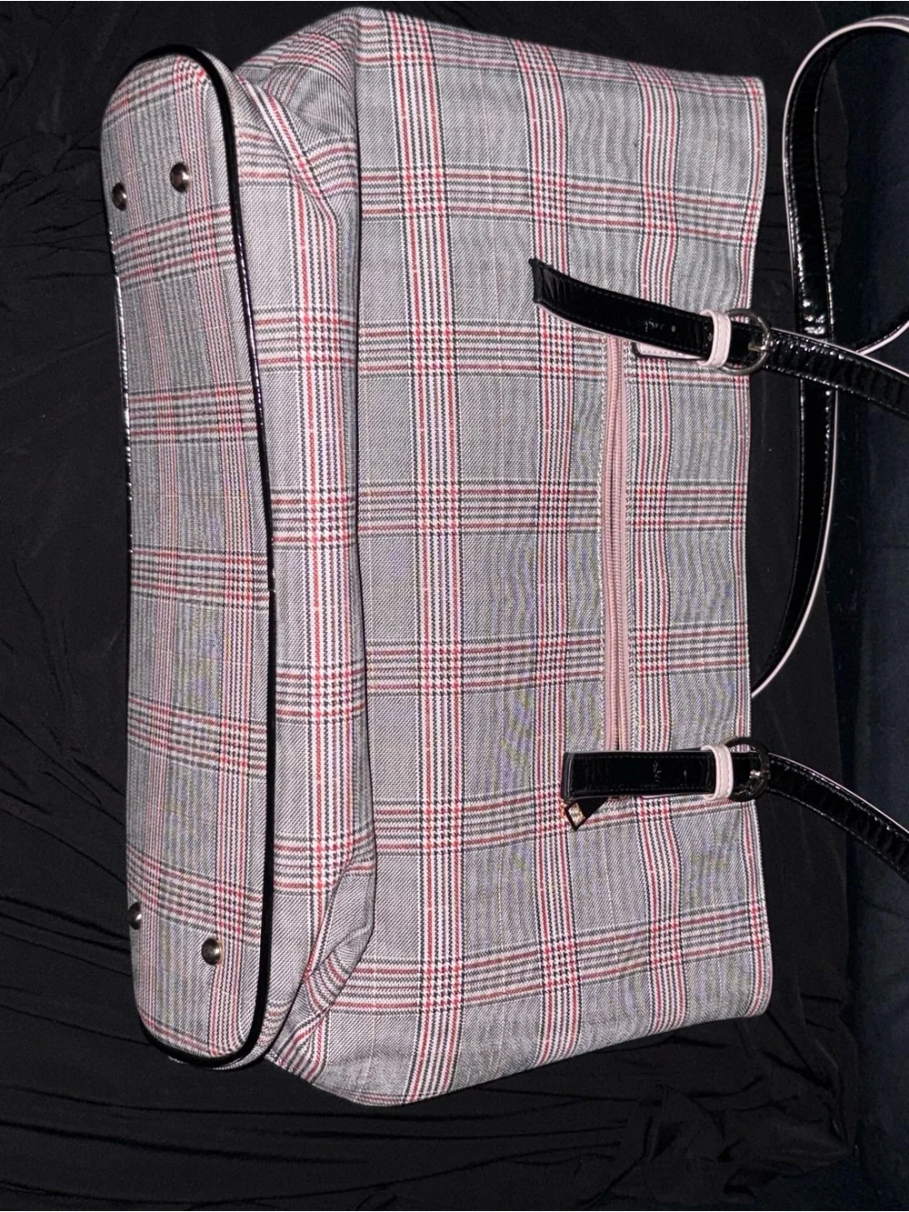 Mosiso Plaid Laptop Tote Bag with Pink Bow Accent and Black Handles