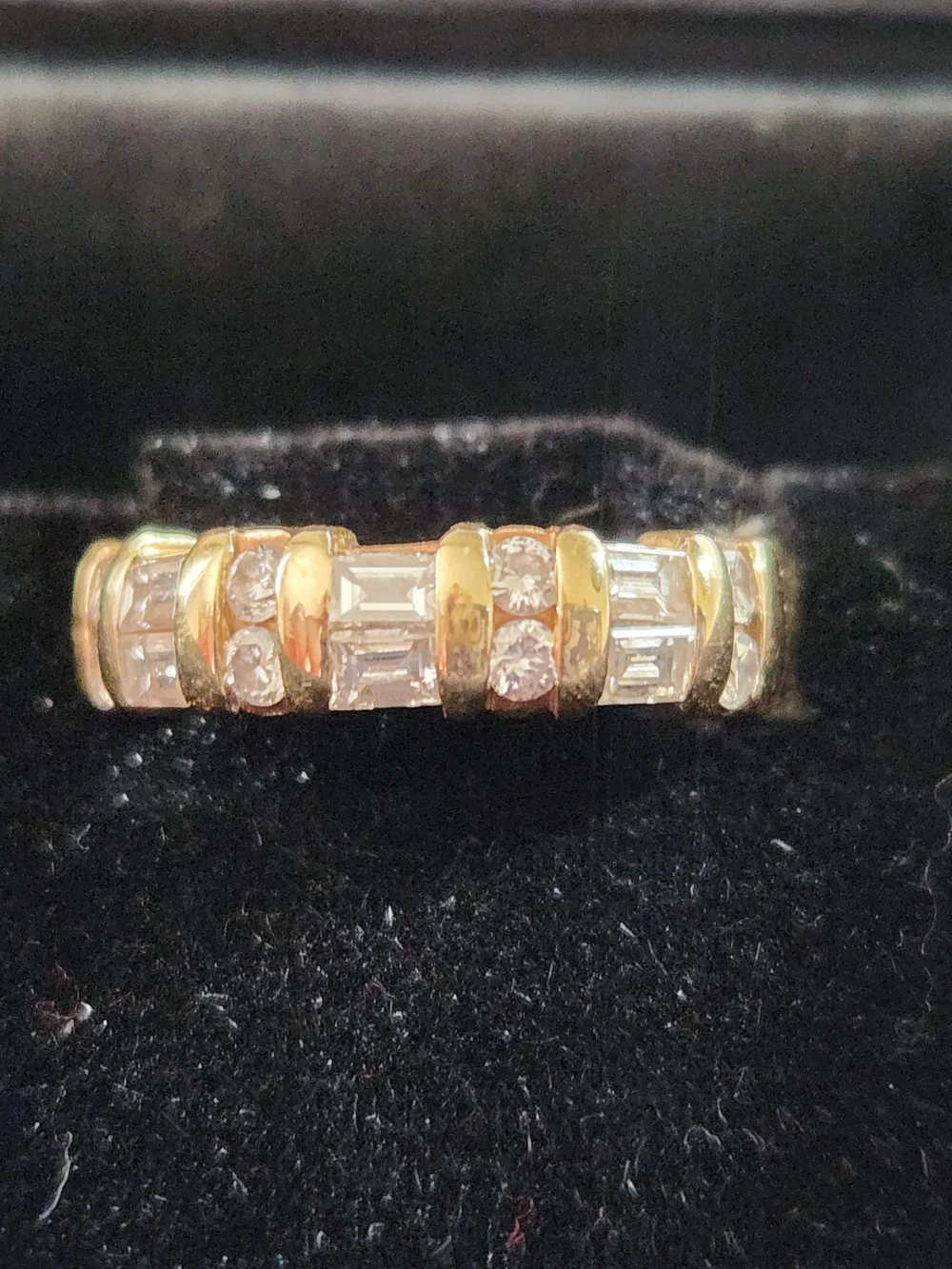 14k Yellow Gold Diamond  Baguette & Round Accent Ring - Channel Set