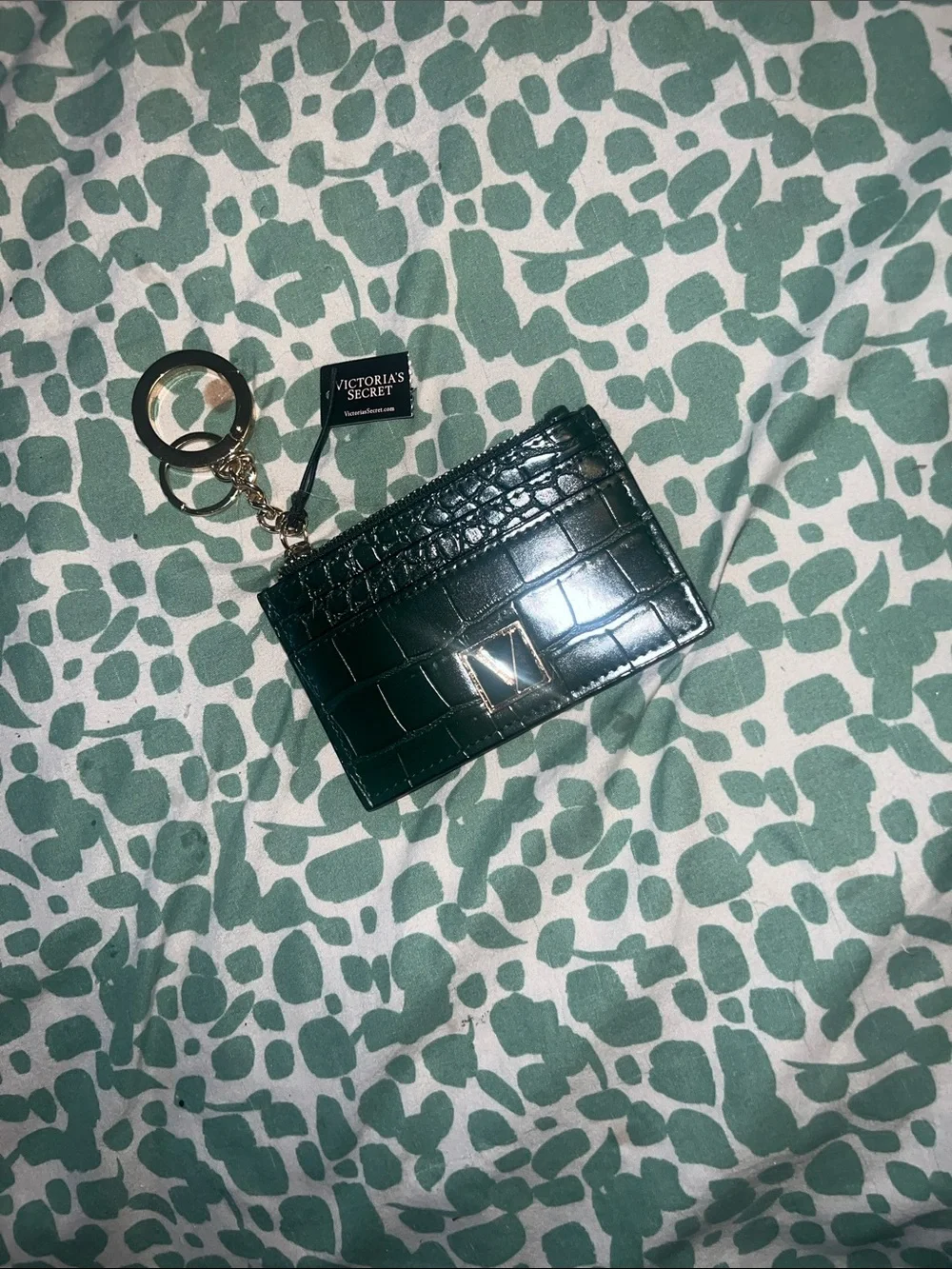 Victoria's Secret Emerald Croc-Embossed Card Case Keyring