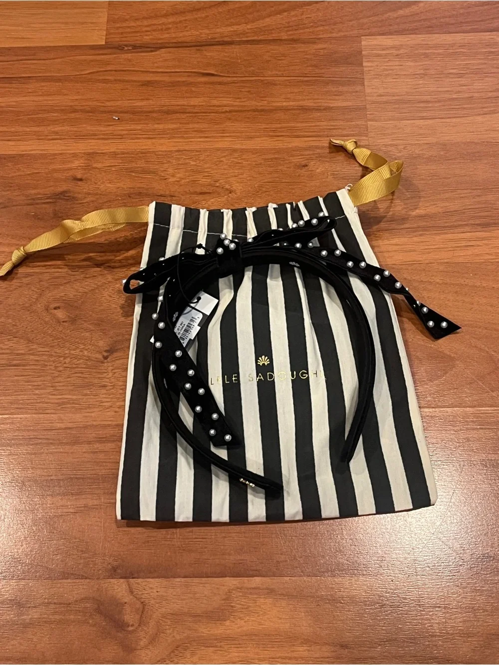 Lele Sadoughi Pearl Jet Bardot Ribbon Headband - NWT