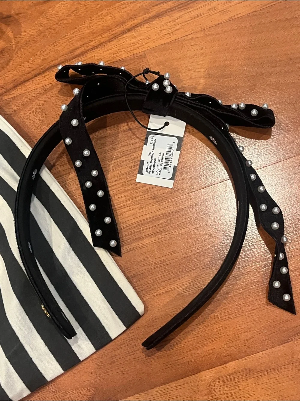 Lele Sadoughi Pearl Jet Bardot Ribbon Headband - NWT