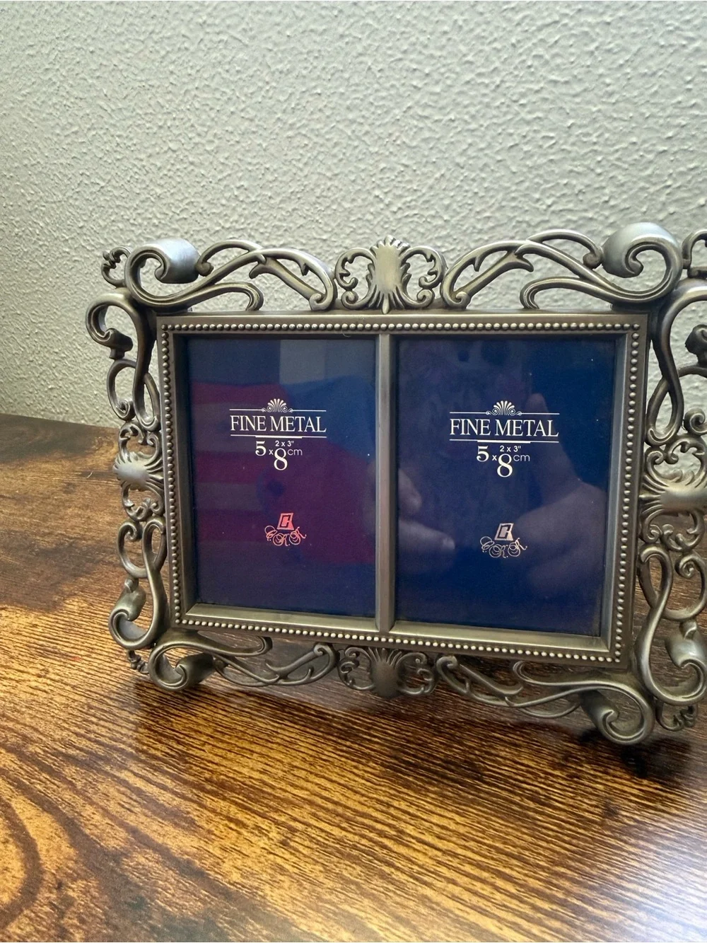 Ornate Double 2”x3” Photo Frame Silver Pewter