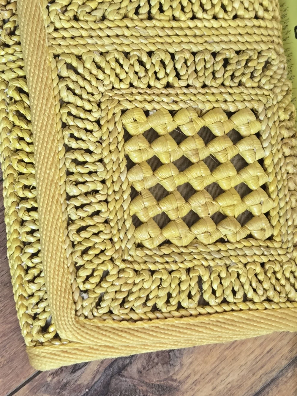 Vintage Yellow Macrame' Woven Raffia Clutch Purse 60-70' The Bon