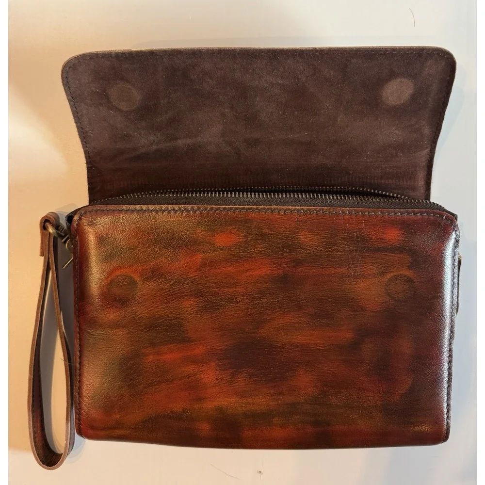 Hand Dyed Rustic Genuine Leather Wristlet Clutch Distressed Artisan Boho Purse