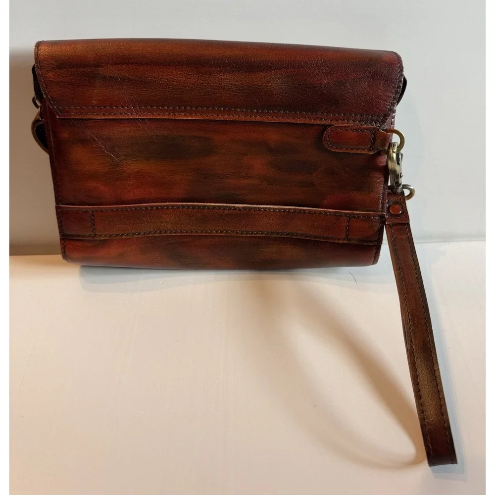 Hand Dyed Rustic Genuine Leather Wristlet Clutch Distressed Artisan Boho Purse