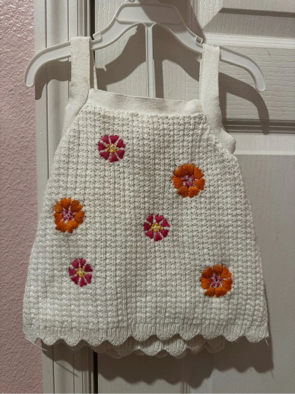 White Knit Floral Appliqué matching set
