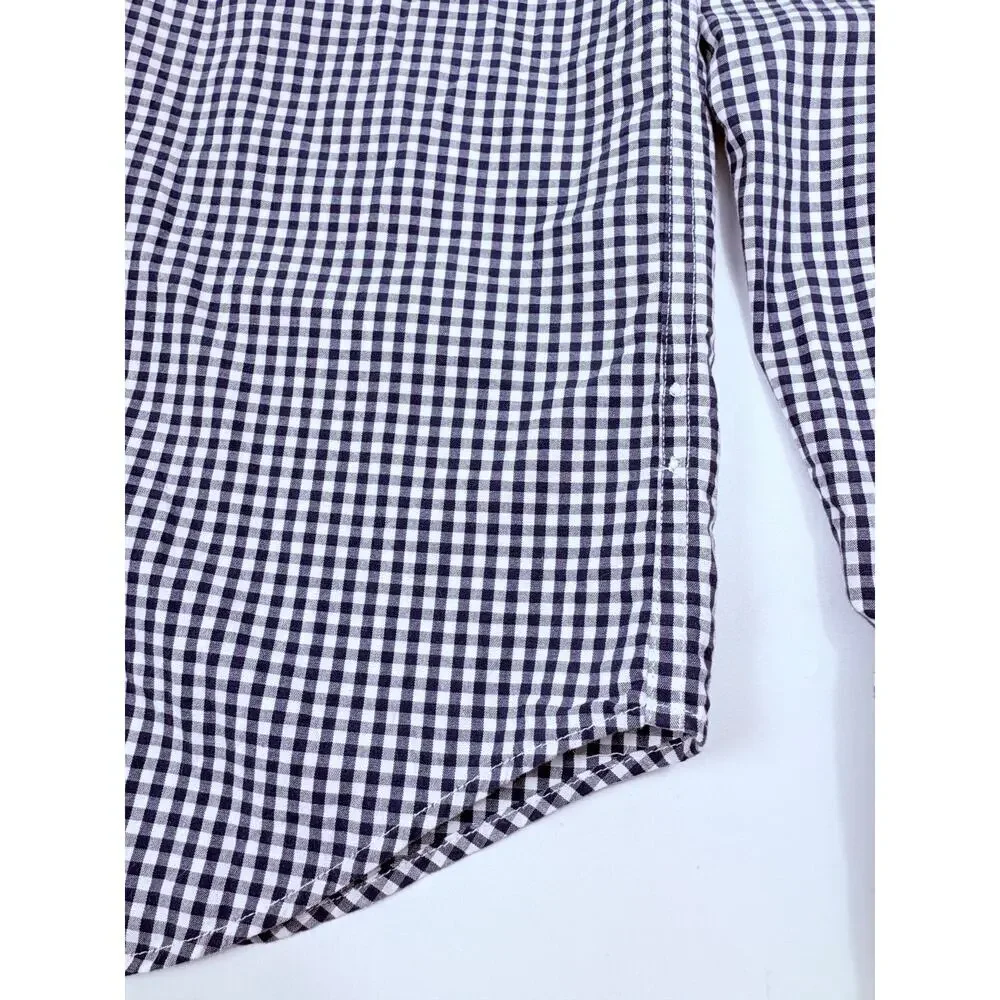 J.Crew Men’s Large Navy White Gingham Check Button Down Shirt Cotton Classic Fit