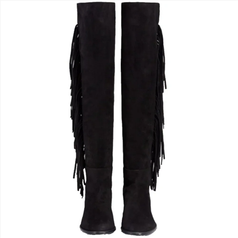 NWOB Stuart Weitzman Mane Suede Fringe Over The Knee Boots