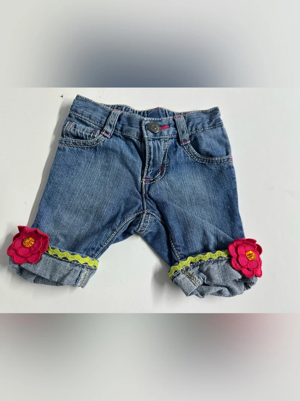Gymboree Denim Capris with Pink Bloom Trim and Pink Bloomer
