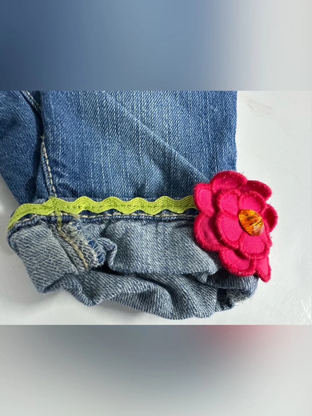 Gymboree Denim Capris with Pink Bloom Trim and Pink Bloomer