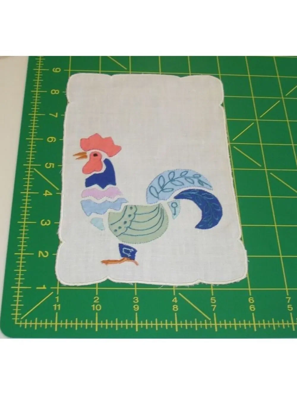 4 MCM Vintage 1950's Rooster Cocktail Madeira Napkins Hand Applique Embroidery
