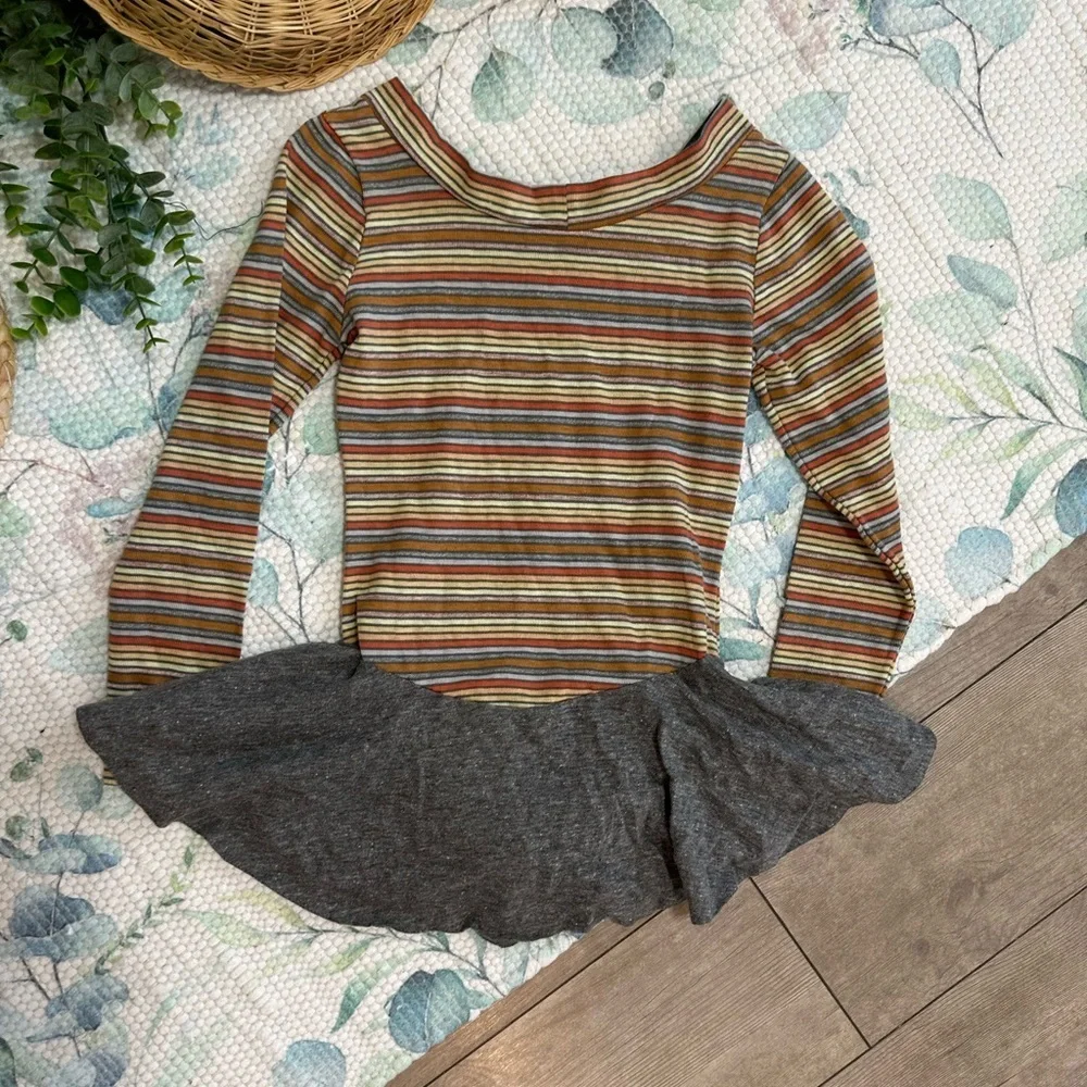 Vintage 70s Toddler Girls Color Striped Skirted Skate Gymnastics Leotard One Pc