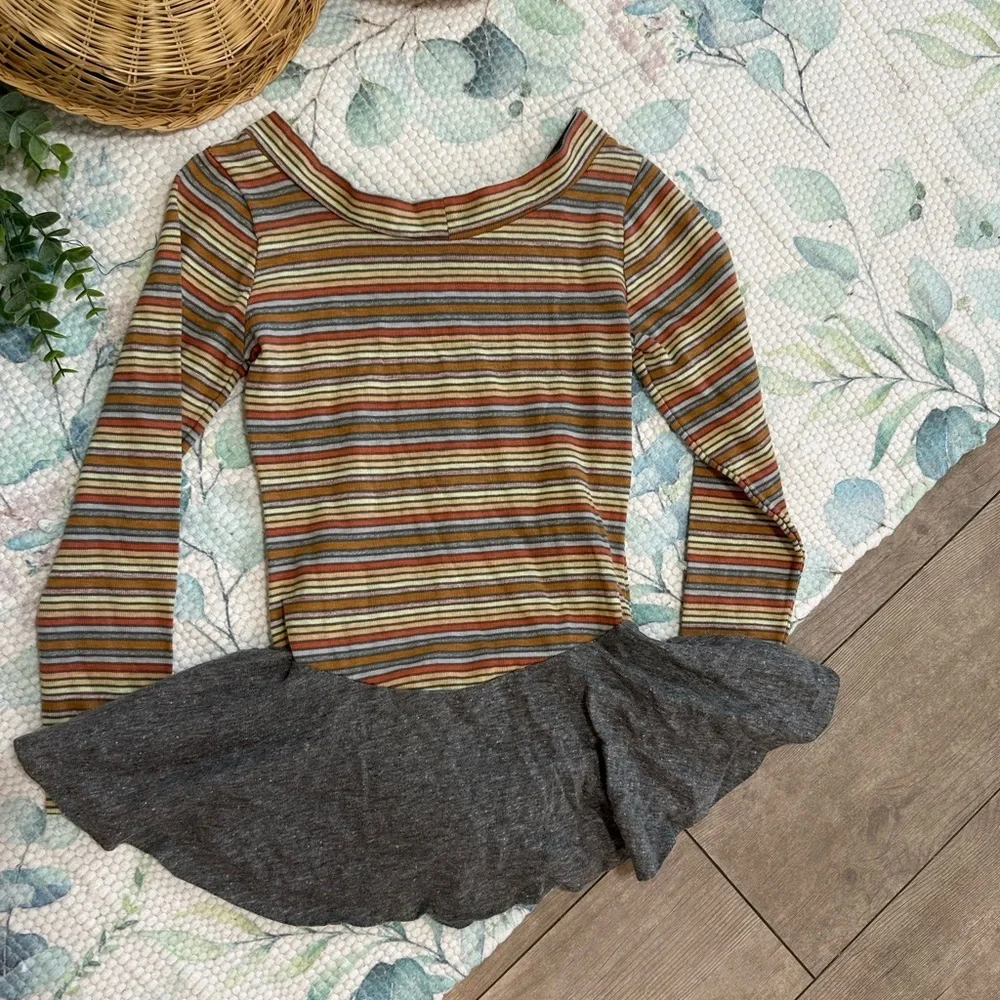 Vintage 70s Toddler Girls Color Striped Skirted Skate Gymnastics Leotard One Pc