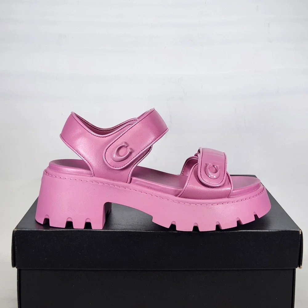 Coach Brynn Platform Sandal Women Size 8 Fuchsia Leather Lug Sole CA857