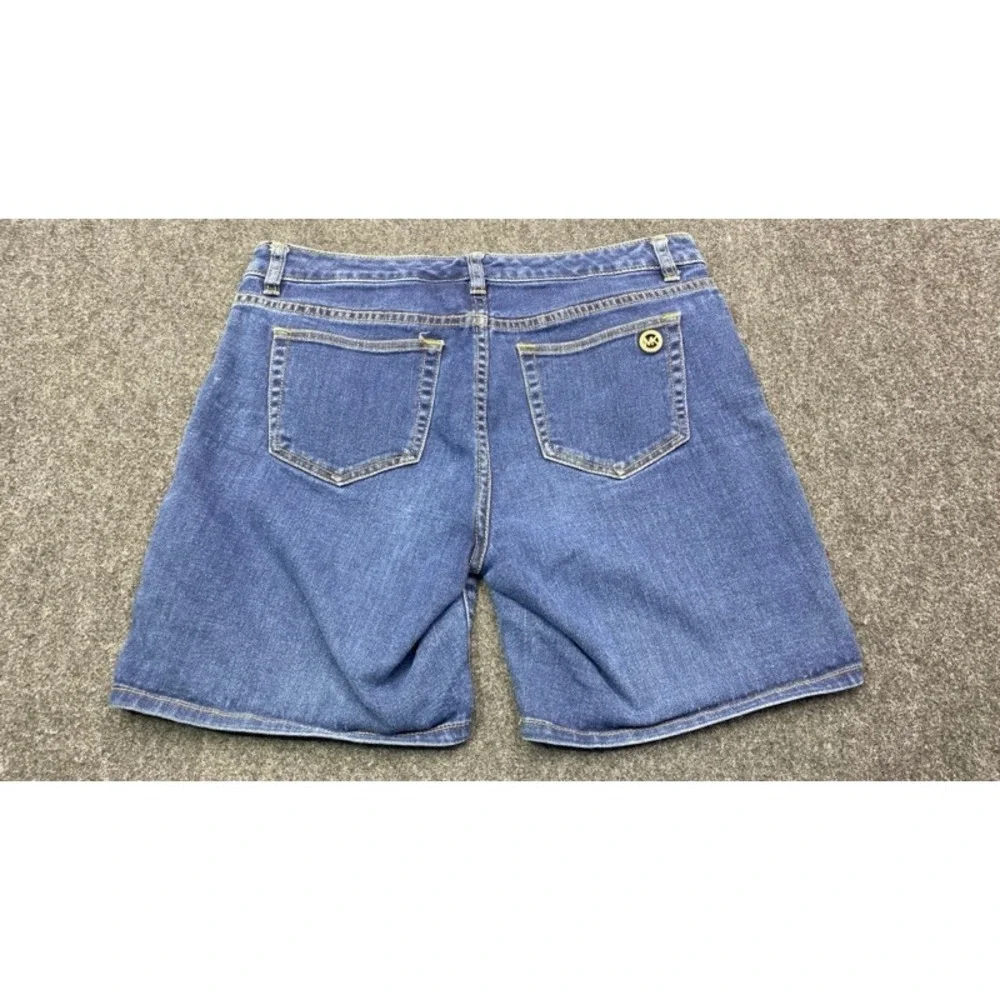 Michael Kors Denim Shorts Womens Size 6 Blue Medium Wash Gold Logo Stretch