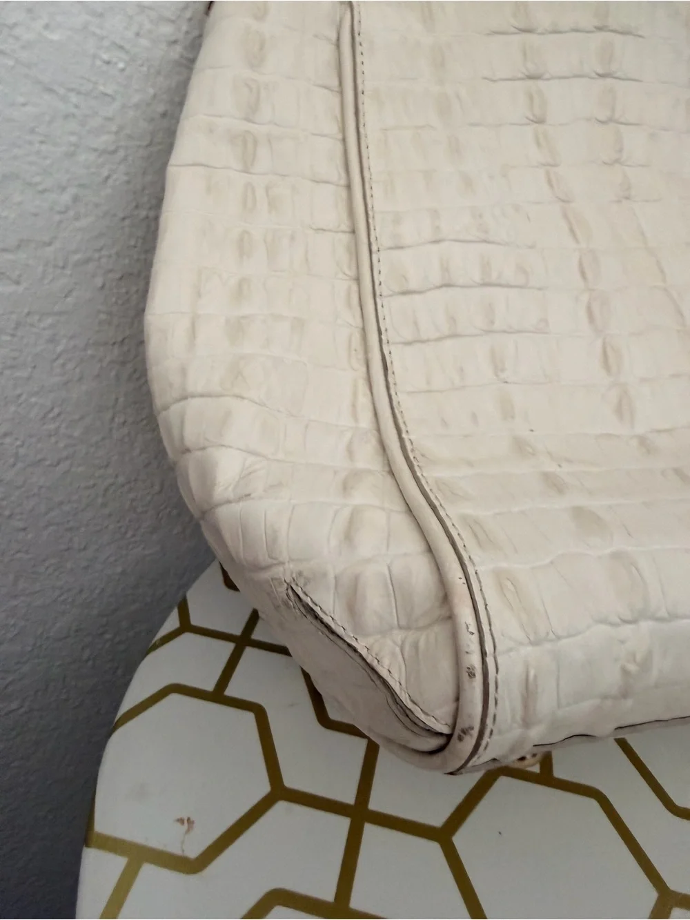 Brahmin Cream Croc-Embossed Tote with Tassel