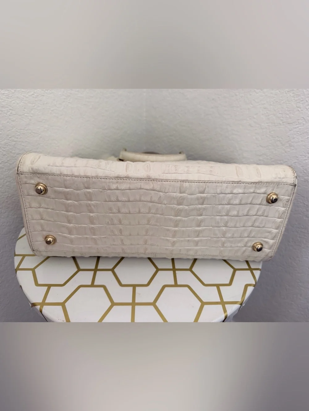 Brahmin Cream Croc-Embossed Tote with Tassel