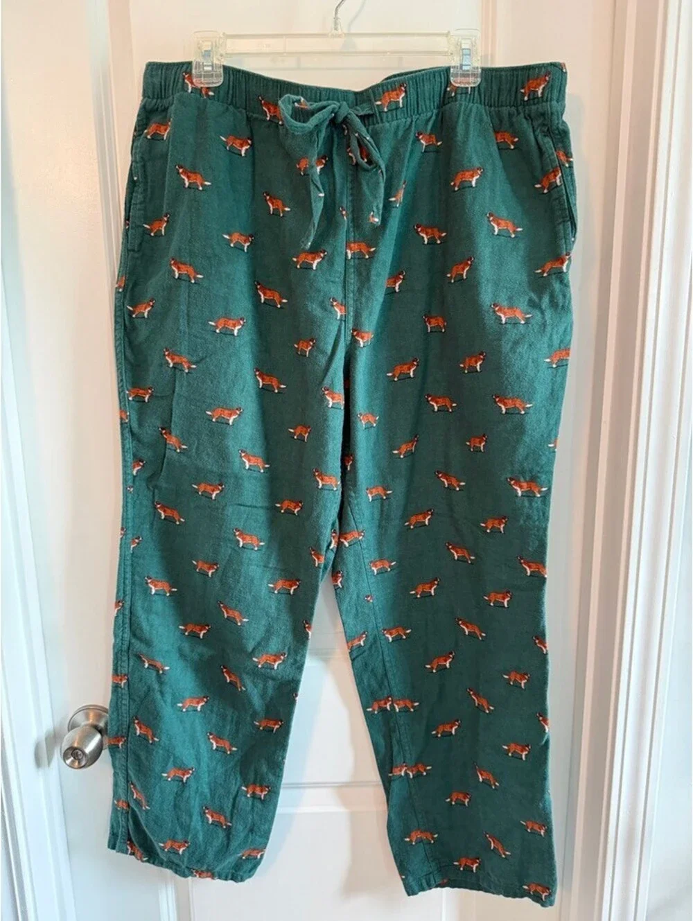 J.Crew Fox Print Pajama Pants Green Cotton Lounge Sleepwear XL Cabincore