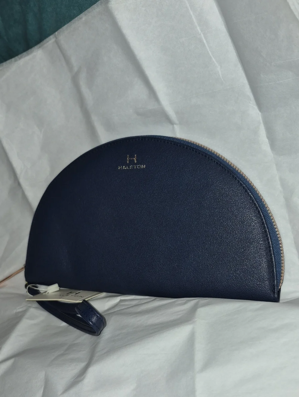 Halston H By Halston Navy Half Moon Zip Around Vegan Leather Wristlet Bag