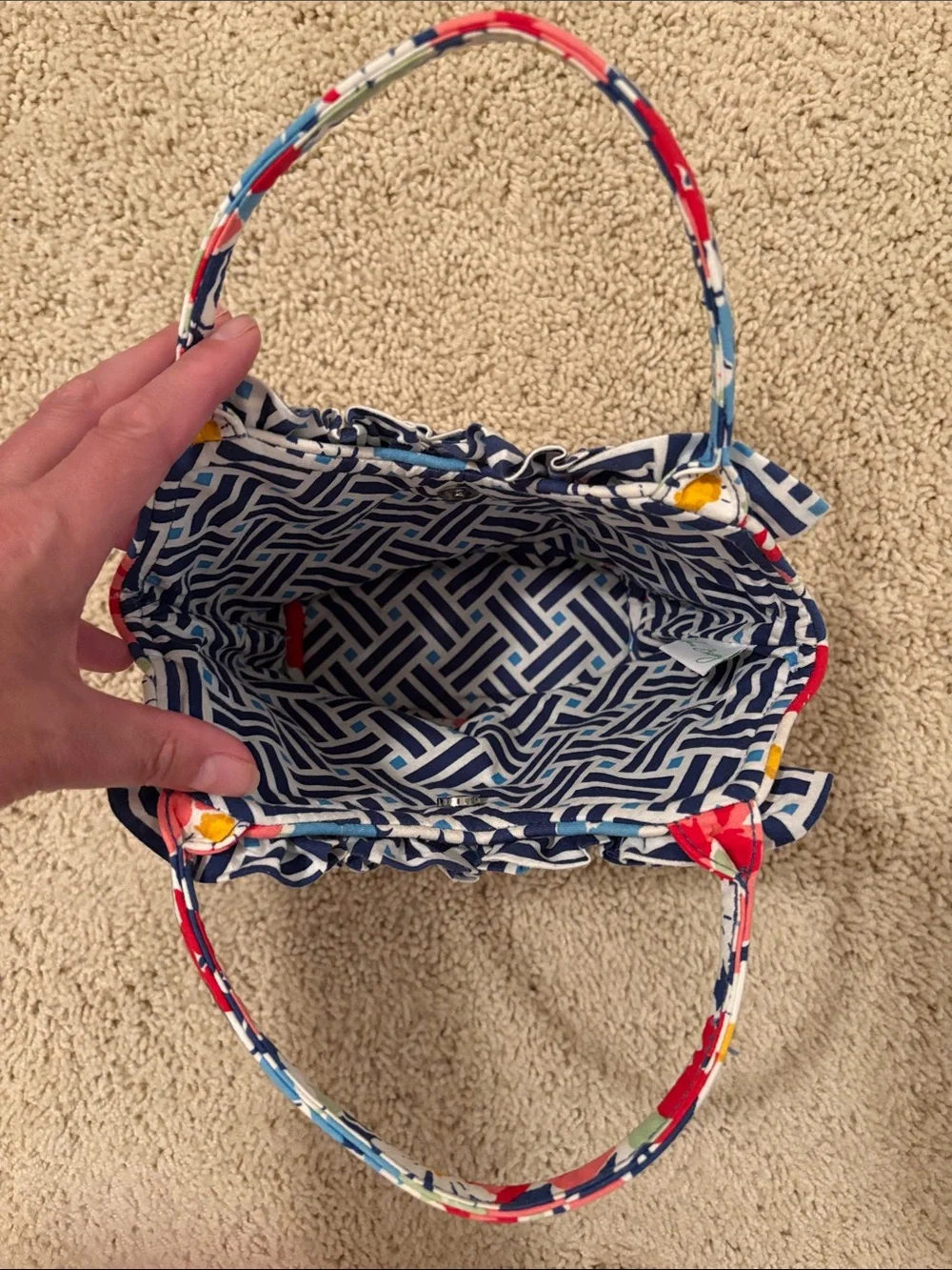 Vera Bradley Quilted Floral Ruffle Tote - Navy, Red, White, Blue