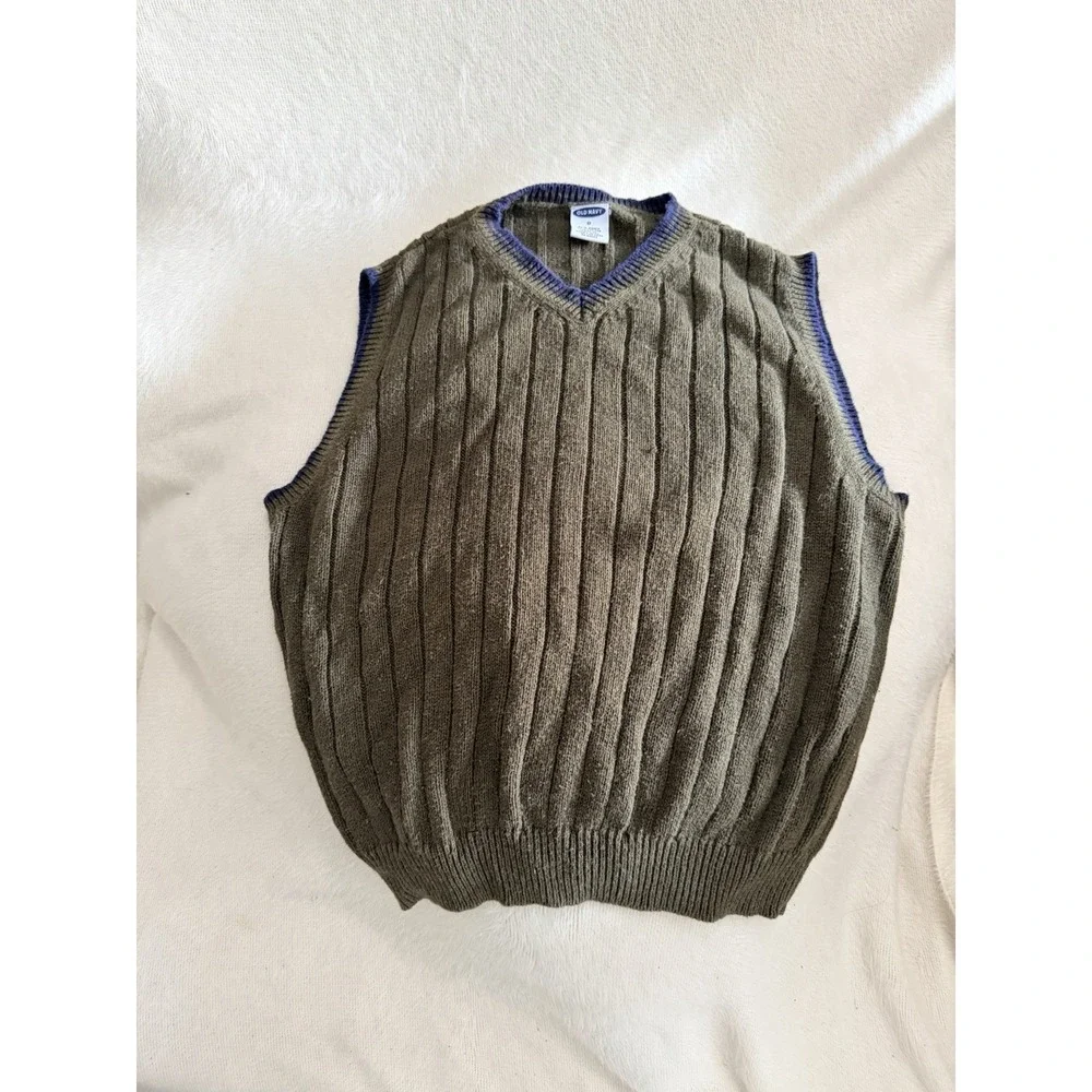 Old Navy Boys Cable Knit Sweater Vest Size 8 Green Purple Trim