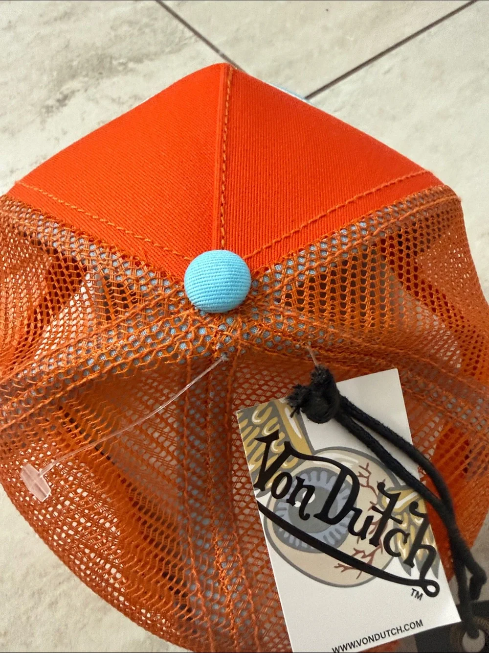 Von Dutch Orange and Light Blue Logo Trucker Hat..nwt ..o/s..sunset haze..unisex
