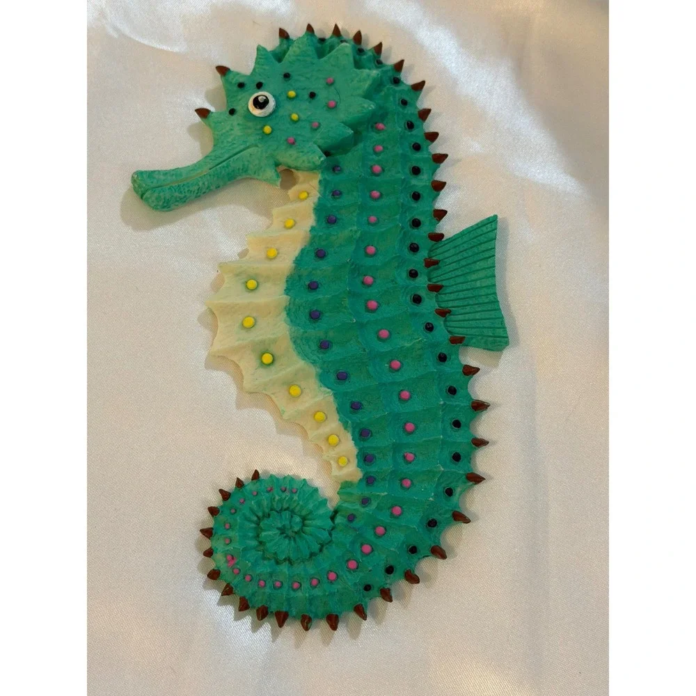 Vintage Seahorse Wall Hanging Plaque Turquoise Pink Polka Dot Coastal Decor 8in