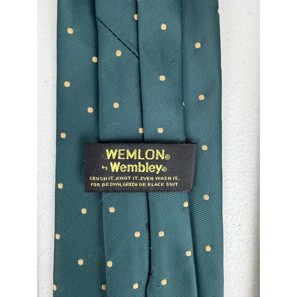 3pc Wembley Vintage Clip On Ties Mens Green Geometric Polka Dot Floral Wemlon
