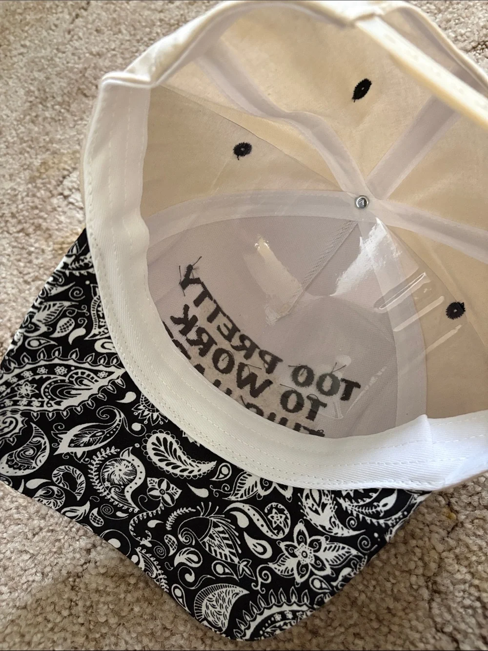 Too Pretty To Work This Hard Embroidered Cream and Black Cap