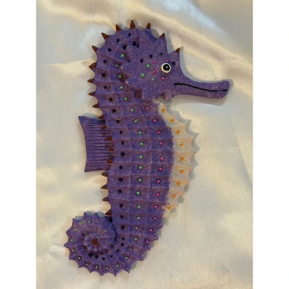 Purple Seahorse Wall Decor Coastal Nautical Hand Painted Textured Plaque 8 Inch