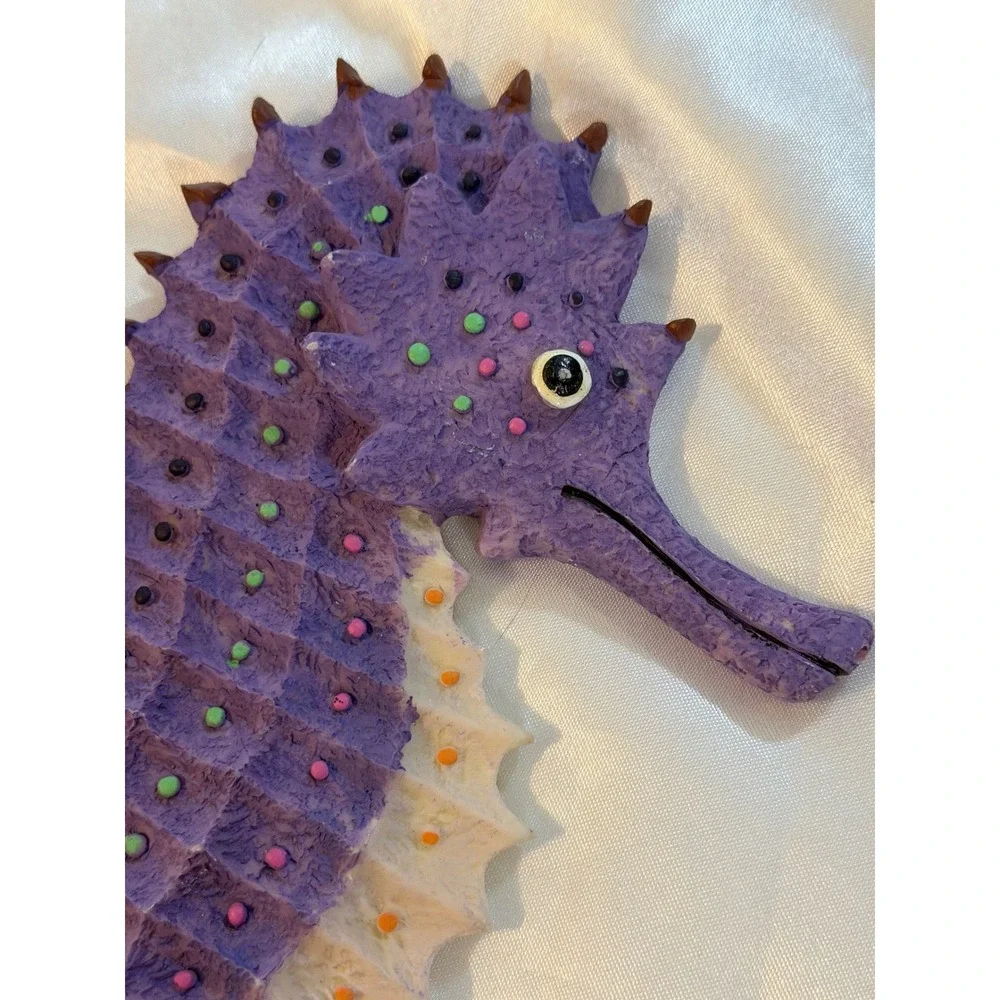 Purple Seahorse Wall Decor Coastal Nautical Hand Painted Textured Plaque 8 Inch