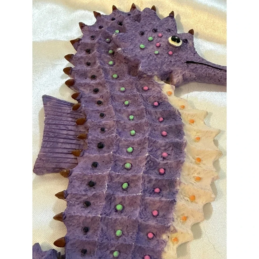 Purple Seahorse Wall Decor Coastal Nautical Hand Painted Textured Plaque 8 Inch