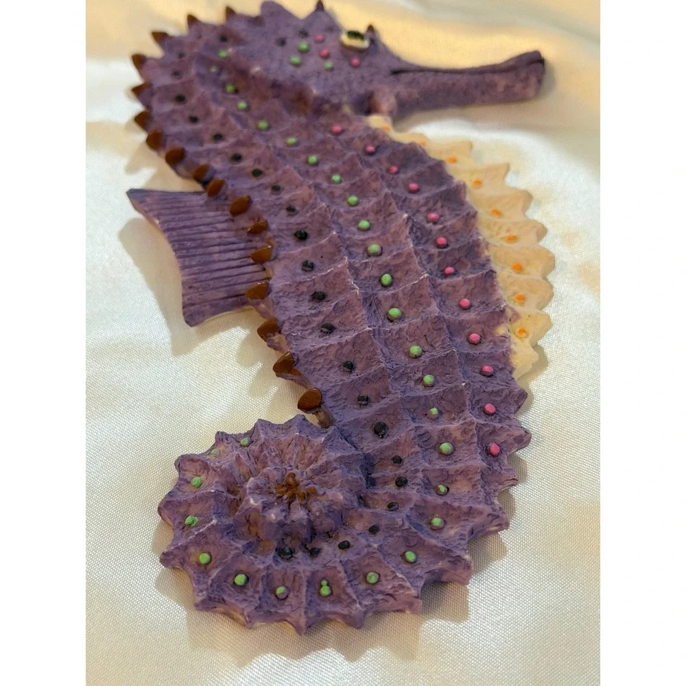 Purple Seahorse Wall Decor Coastal Nautical Hand Painted Textured Plaque 8 Inch