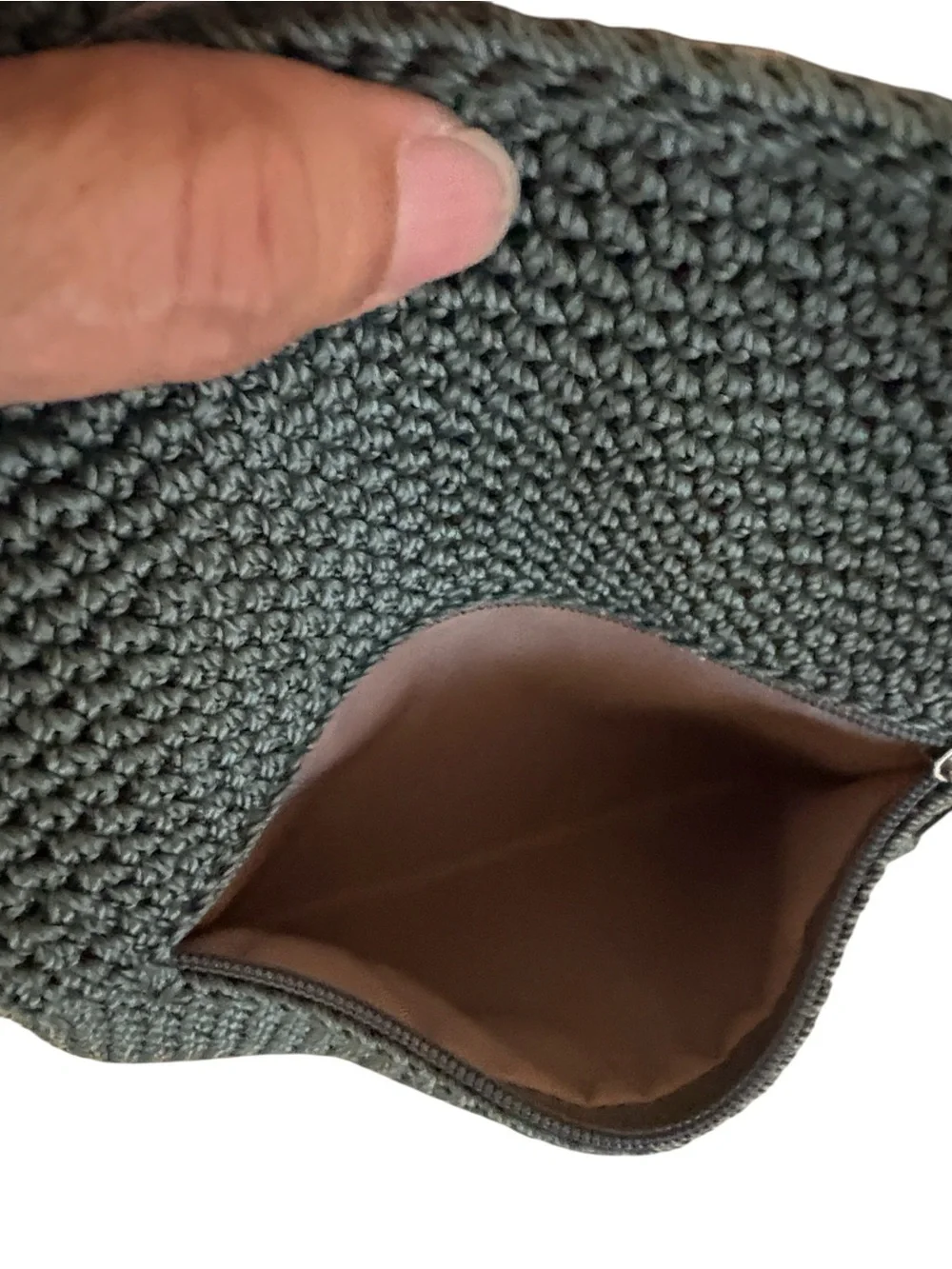 The Sak Hand Crocheted Hobo Shoulder Bag Slouchy Silhouette Olive Green