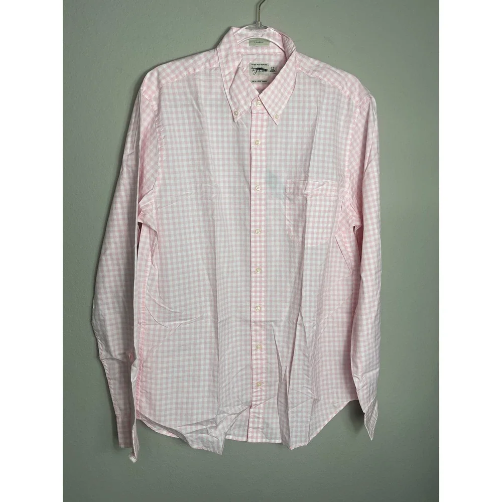 J.Crew Secret Wash Classic Fit Pink Gingham Cotton Shirt Men's L Tall