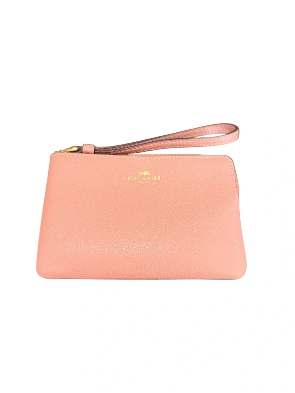 Coach Pink Leather Wristlet with Gold Logo
