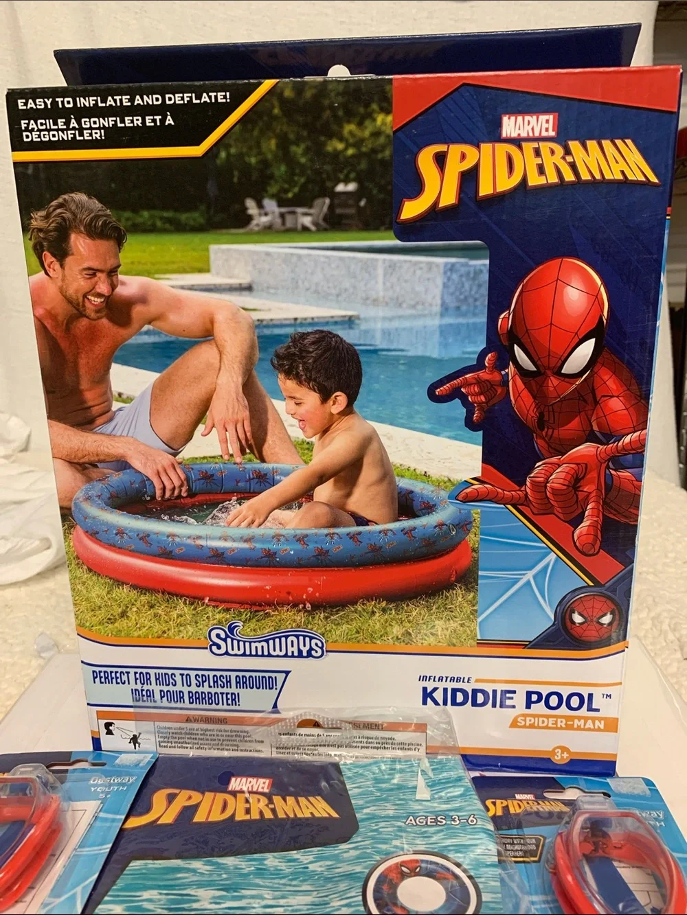 Spider-Man 4-Pc Swim Set NEW Kiddie Pool (2) Swim Goggles and matching Swim Tube