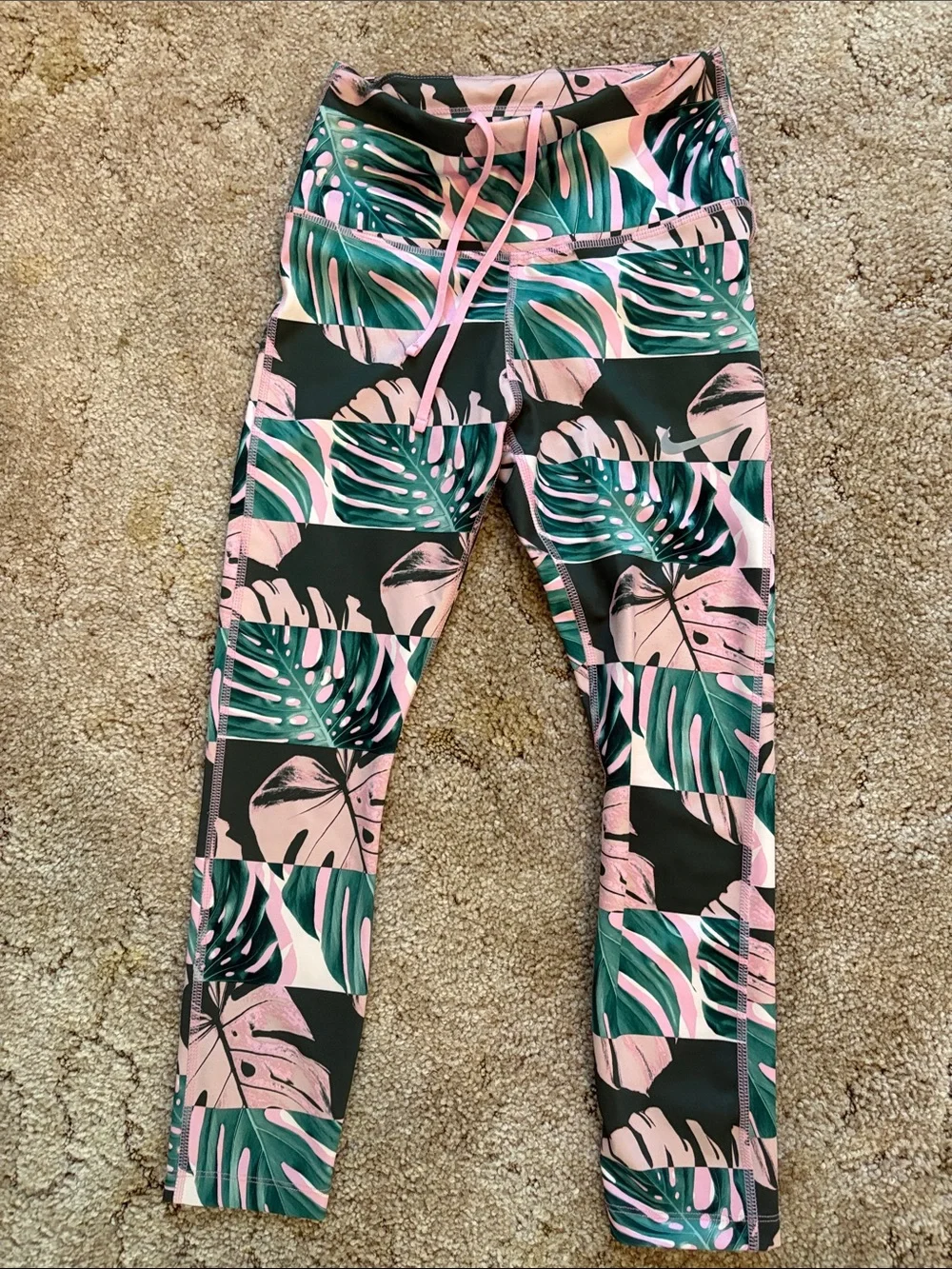 Nike Dri-Fit Pink & Green Tropical Leaf High-Rise Leggings