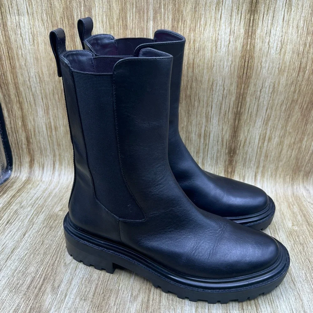 Tory Burch Benton Pull On Chelsea Boots Women's 9.5‎ Black Leather Tall Platform