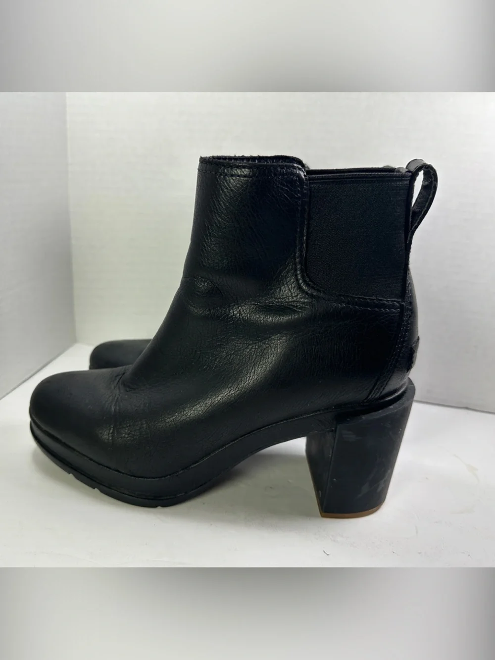 Sorel Margot Black Leather Block Heel Ankle Boots Size 8
