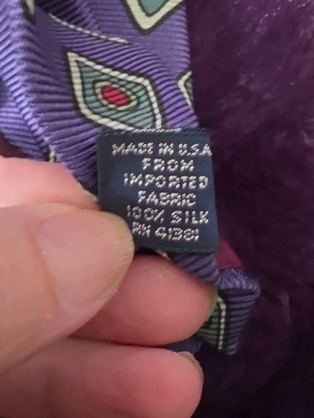 Polo by Ralph Lauren Purple Silk Tie with Green and Red Diamond Motifs