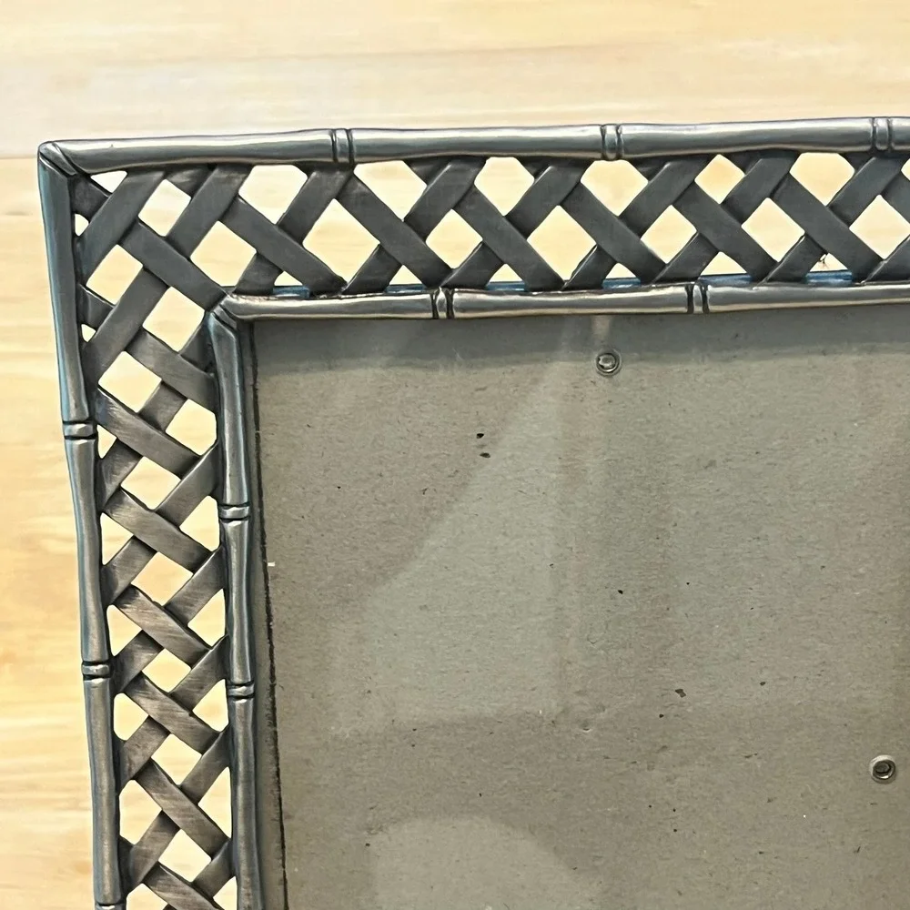 Vtg Sixtrees Pewter Lattice Weave Bamboo Edge 5x7 Metal Picture Frame Silver