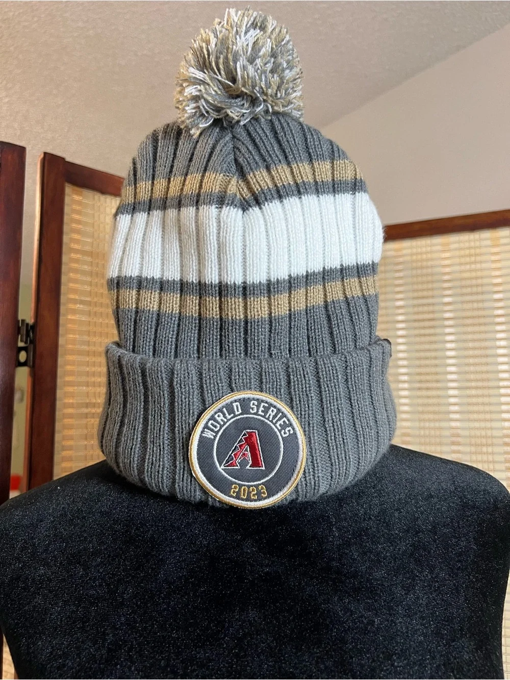 Official ‘47 Brand Arizona Diamondbacks 2023 World Series Cuffed Pom Beanie Knit