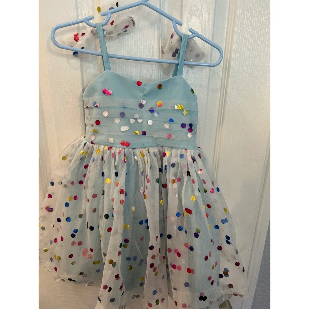 Unbranded Tutu Dress Blue Multi-Color Metallic Polka Dot‎ Tulle Party Birthday