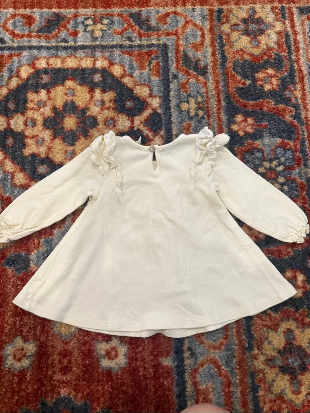 Quincy Mae Cream Ruffle Shoulder Baby Dress