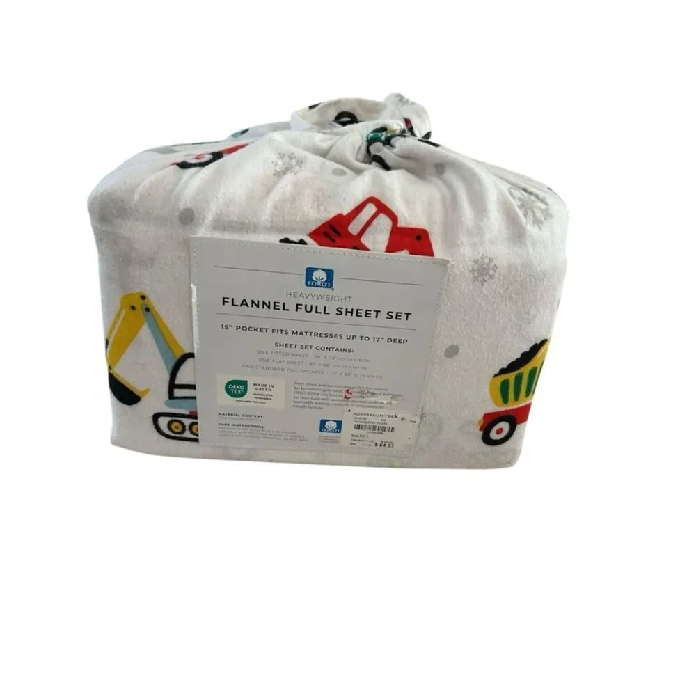100% Cotton Flannel Sheet Set - Great Bay Home (Full,Christmas Toy Trucks),  NWT