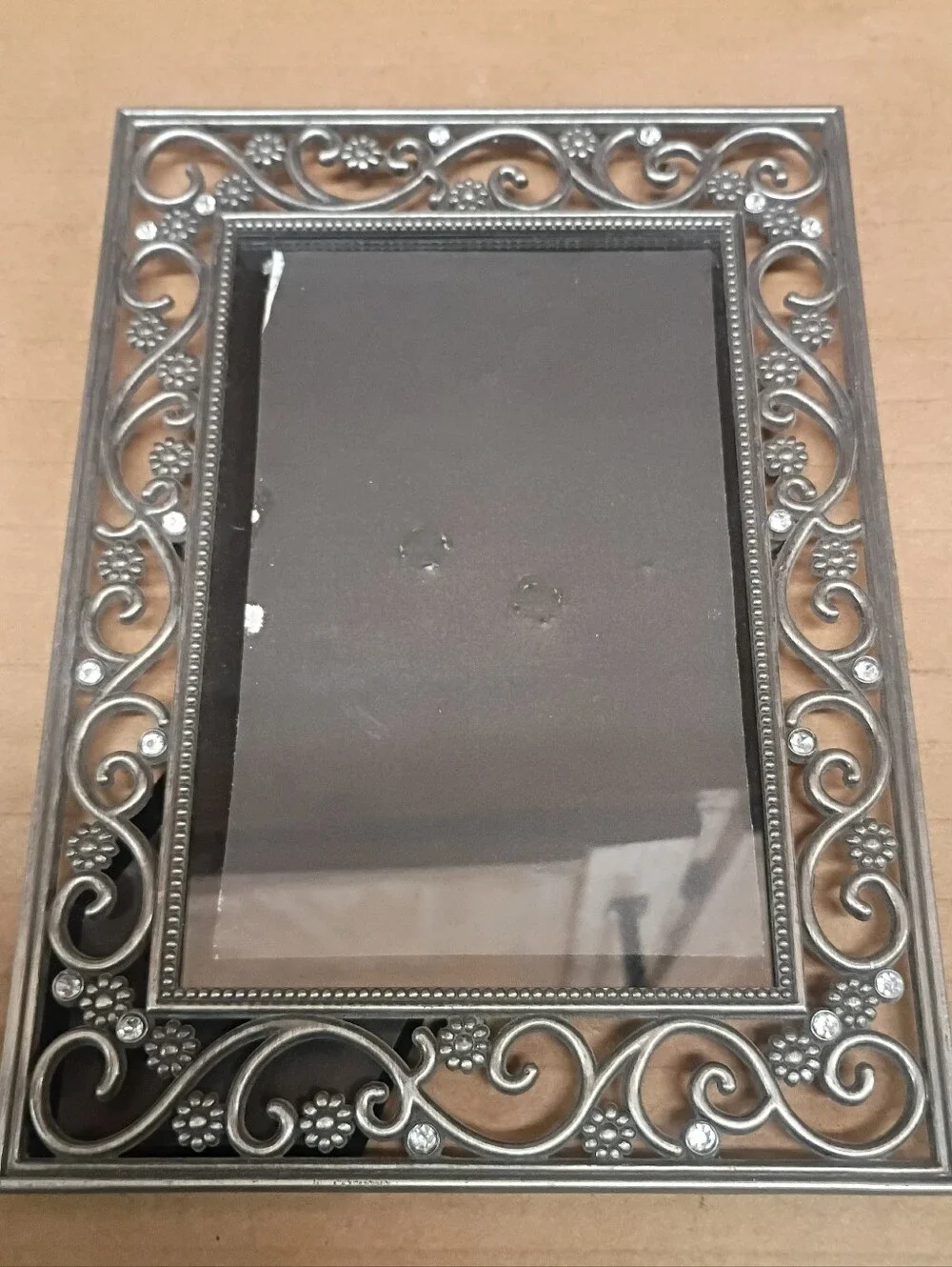 Jeweled Heirloom Faux Silver With Rhinestones Photo Frame For 4x6” Photos