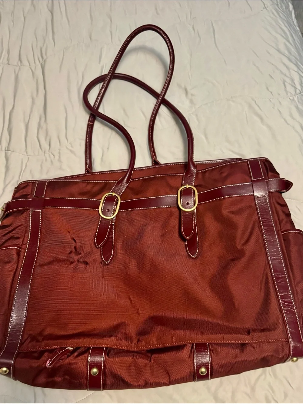 Coakley Burgundy Tote Bag with Leather Trim
